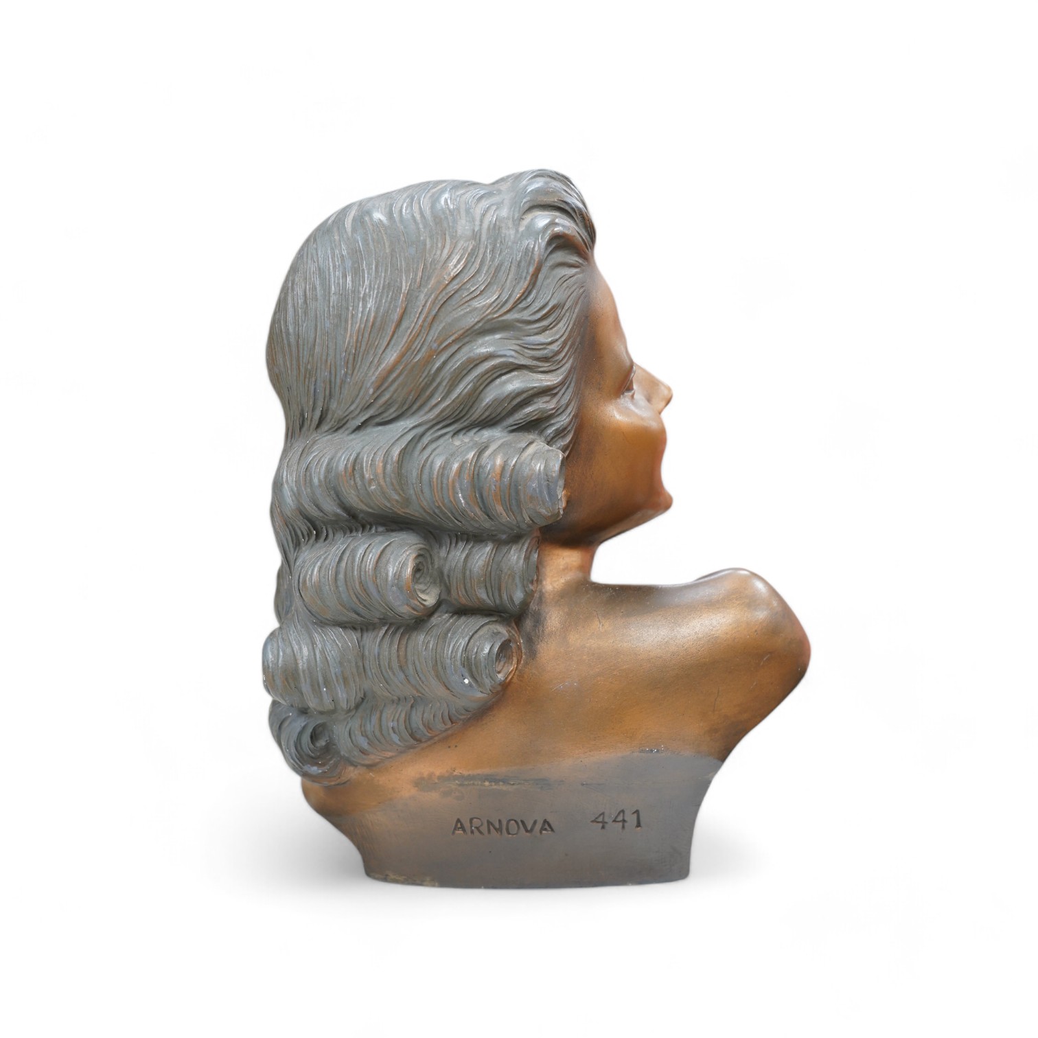 An Art Deco Arnova bust of a woman, numbered 441, 40cm high. Condition - fair, some chips